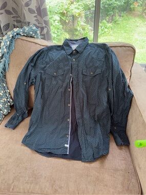 Alexander Julian Navy Blue Small Geometric Patterned Button-Front Shirt